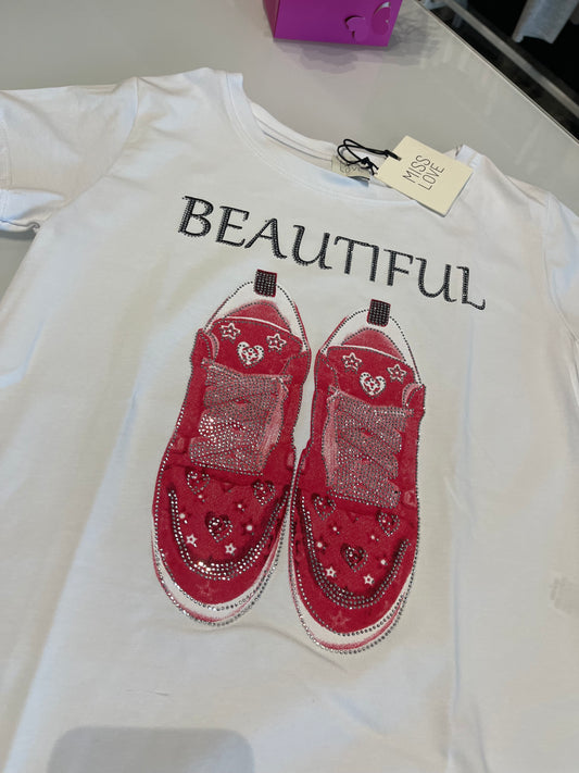 t-shirt bianca con stampa rossa