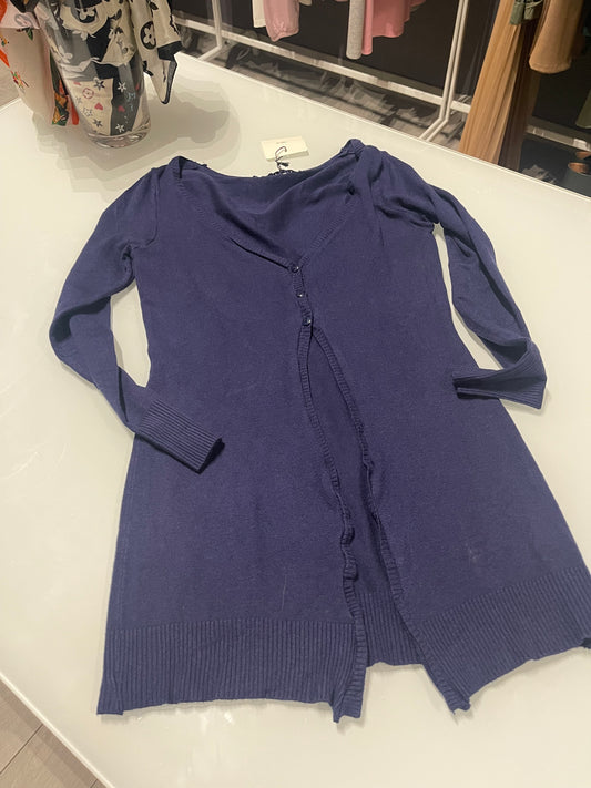 cardigan blu stretto da donna a tre bottoni